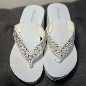 Embellished White Crystal Flip Flop Sandals